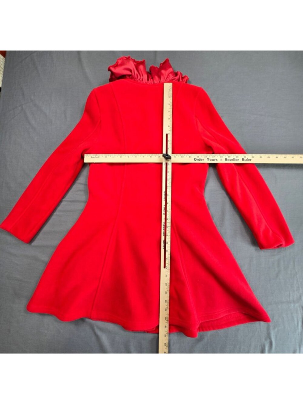 Copper Key Girls 14/16 Long Coat Red Christmas Holiday Velvet Ruffle Collar - Picture 4 of 6